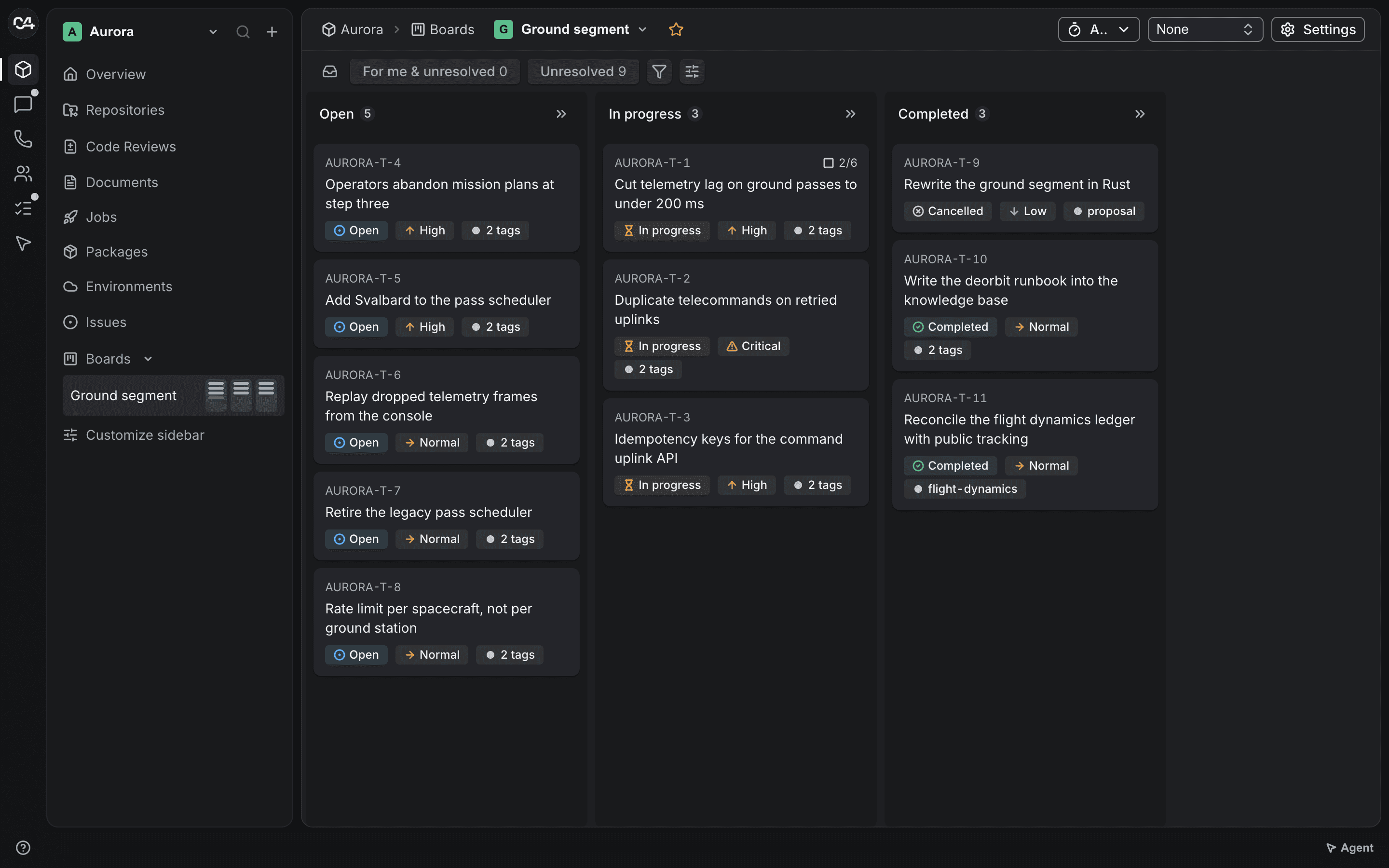 Project board in code4.space with issues grouped into columns by status